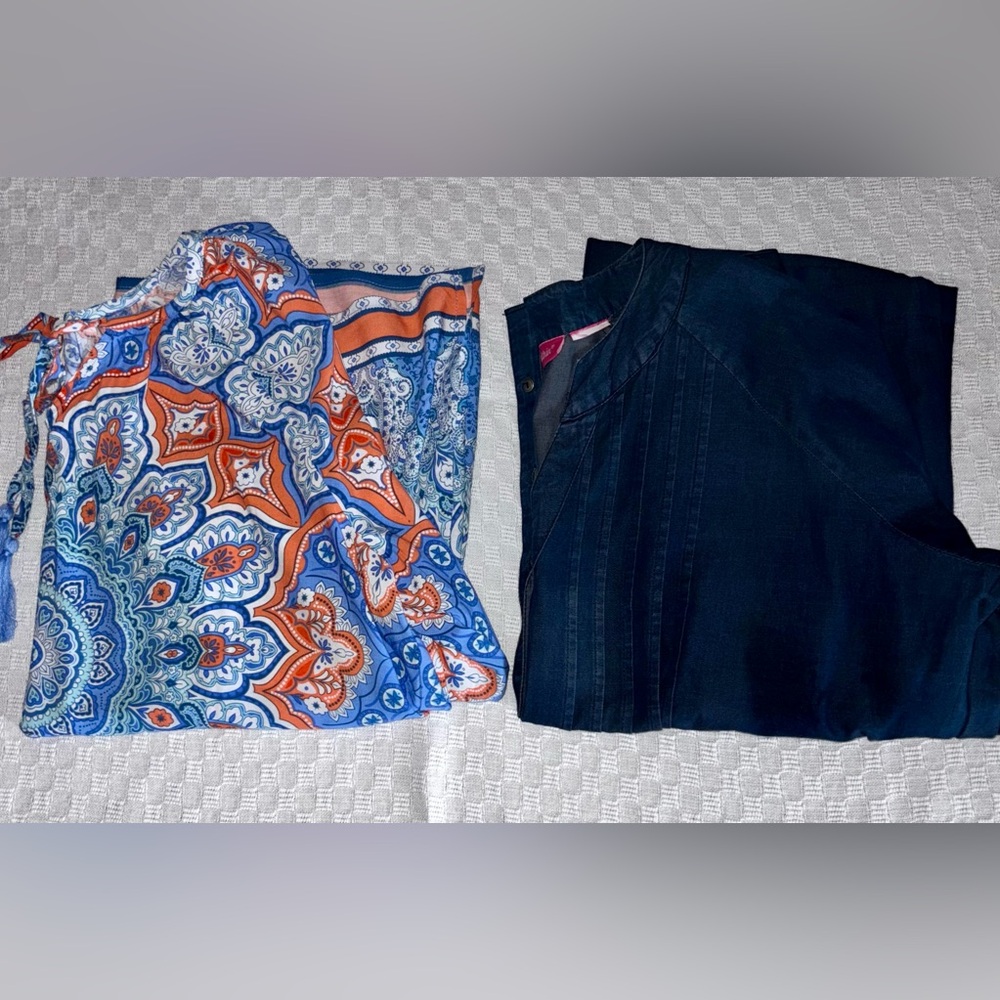 Ruby Rd. Blue Patterned Blouse And A Dark Denim P… - image 1